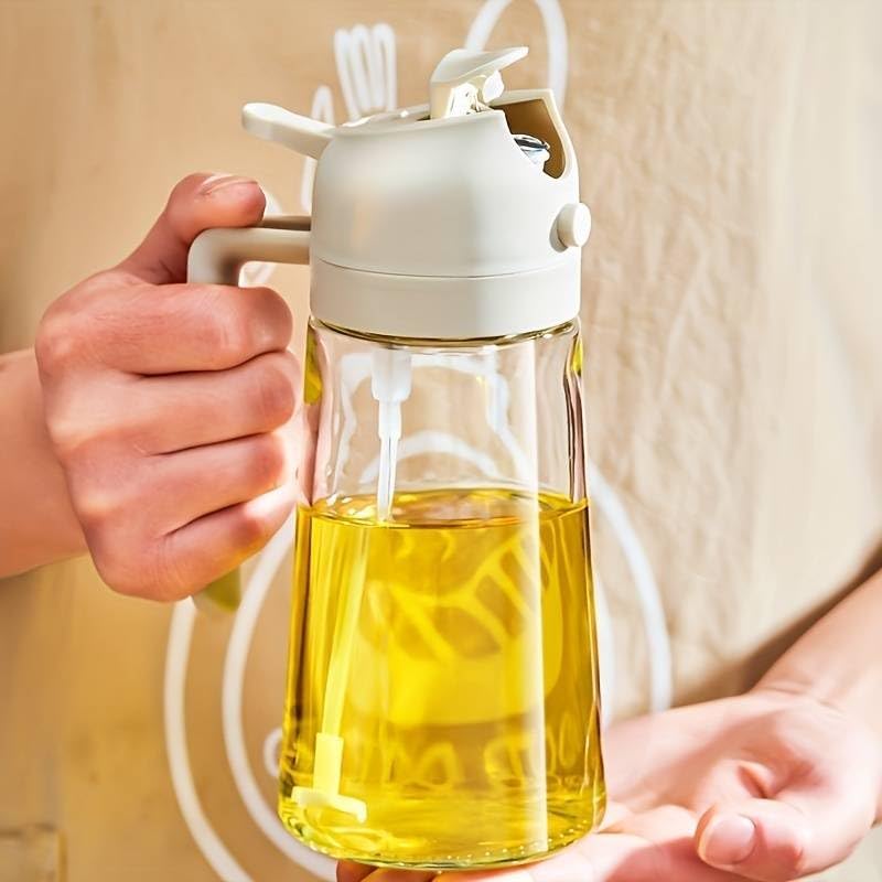 VDHJA Oil Sprayer And Dispenser Bottle for Kitchen 2 in 1 Olive Oil Sprayer Oil Sprayer 450ML Glass Spray Bottle with Premium Nozzle Auto Flip Dispenser - Image 1