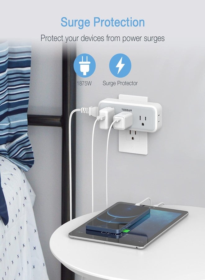 TESSAN Multi Plug Outlet Extender, Surge Protector Wall Plug Splitter with 5 Electrical Outlet Expander, Multiple Plug Adapter for Travel Home Office - Image 4