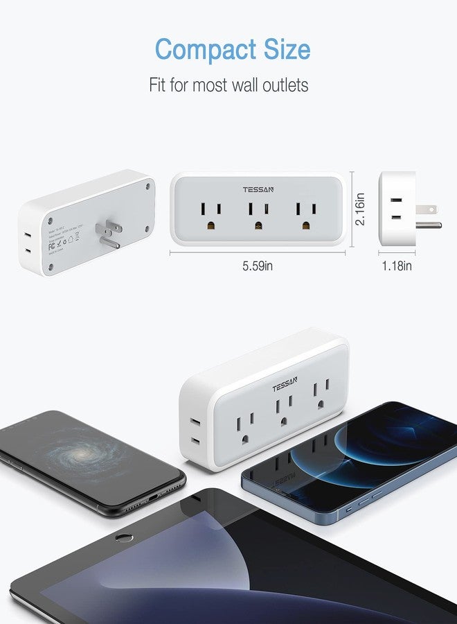 TESSAN Multi Plug Outlet Extender, Surge Protector Wall Plug Splitter with 5 Electrical Outlet Expander, Multiple Plug Adapter for Travel Home Office - Image 5