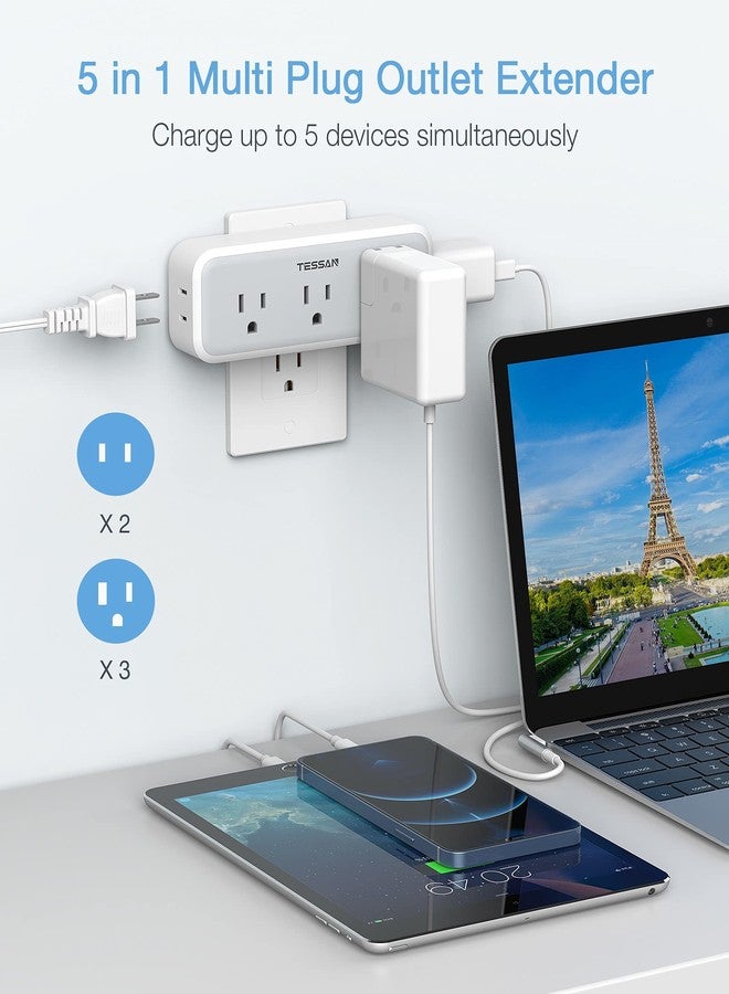 TESSAN Multi Plug Outlet Extender, Surge Protector Wall Plug Splitter with 5 Electrical Outlet Expander, Multiple Plug Adapter for Travel Home Office - Image 2