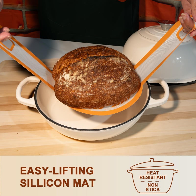 AHJ 6QT Dutch Oven For Bread Baking, Enameled Cast Iron Dutch Oven Pot with Lid, Multi-Functional Bread pan, Sourdough Baking Supplies with Proofing Basket, Cast Iron Bread Oven, Silicone Sling & Gloves. - Image 4