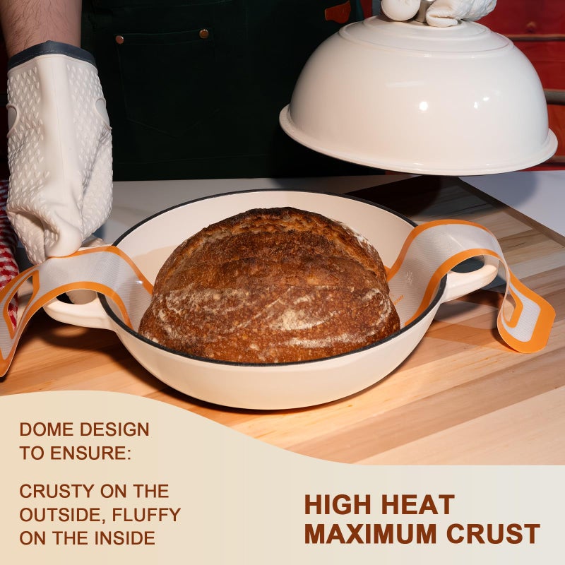AHJ 6QT Dutch Oven For Bread Baking, Enameled Cast Iron Dutch Oven Pot with Lid, Multi-Functional Bread pan, Sourdough Baking Supplies with Proofing Basket, Cast Iron Bread Oven, Silicone Sling & Gloves. - Image 3