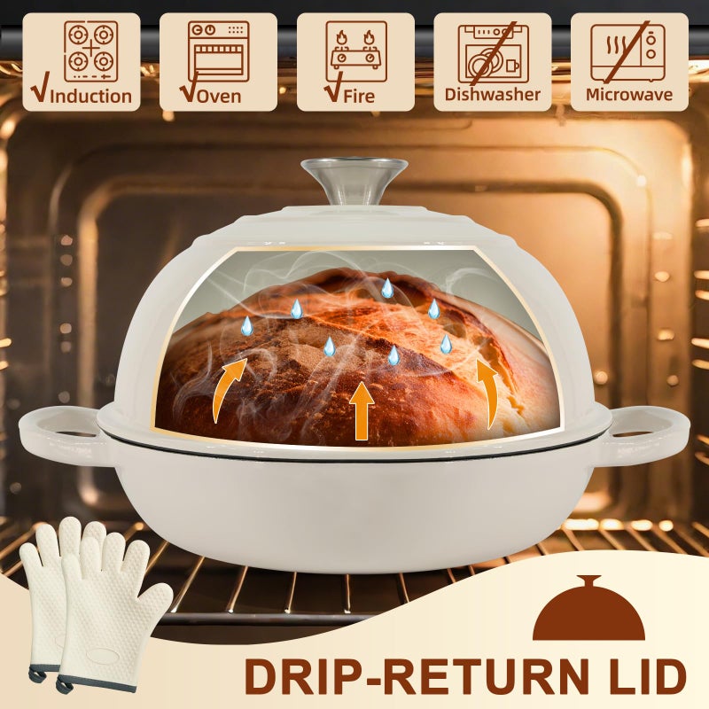AHJ 6QT Dutch Oven For Bread Baking, Enameled Cast Iron Dutch Oven Pot with Lid, Multi-Functional Bread pan, Sourdough Baking Supplies with Proofing Basket, Cast Iron Bread Oven, Silicone Sling & Gloves. - Image 2