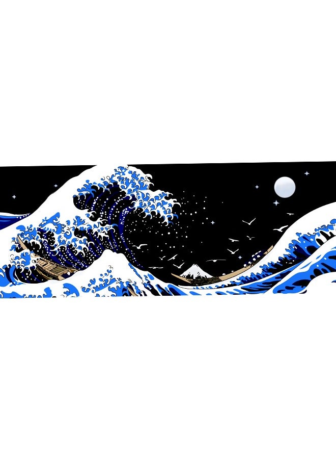 Univer Tang - Large Gaming Mouse Pad with Stitched Edges, Minimalist Topographic Map Desk Mat, Extended XL Mousepad with Anti-Slip Base, Cool Desk Pad for Keyboard and Mouse, 31.5 x 11.8 in(800mm*300mm*3mm) | Sea Wave Kanagawa Surfing Style - Image 1