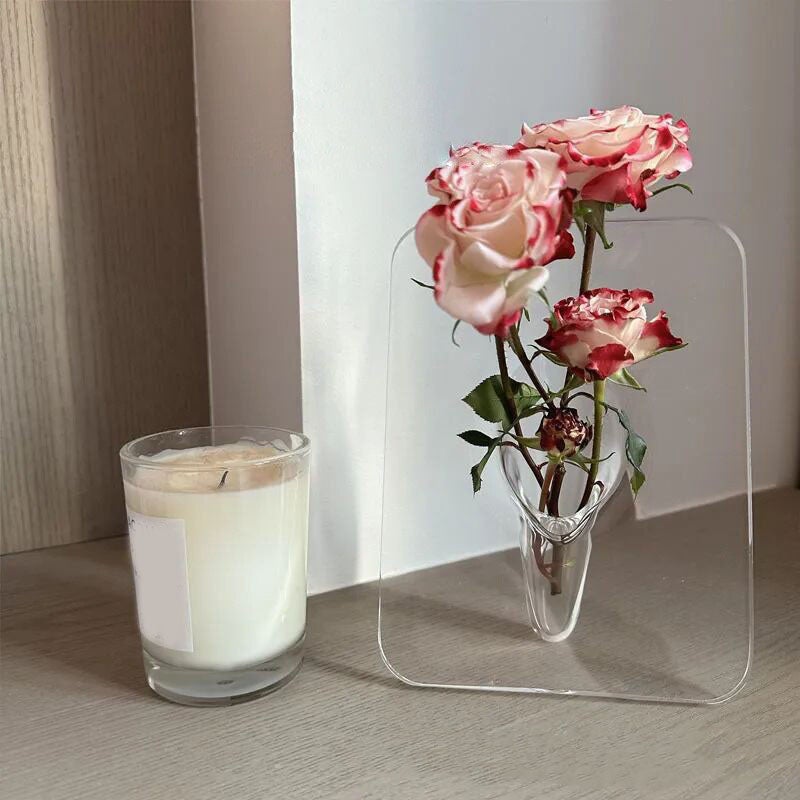 Art Photo Frame Vase Resin Multi Functional Hydroponic Flower Vase for Office Home Transparent White - Image 1