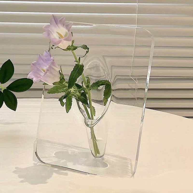 Art Photo Frame Vase Resin Multi Functional Hydroponic Flower Vase for Office Home Transparent White - Image 4