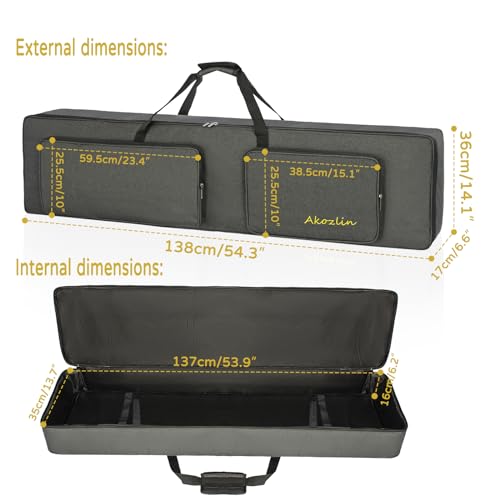 AKOZLIN 88-Key Padded Keyboard Gig Bag Portable Foldable Electric Piano Case Bag For Slim 88-Note Keyboard 54.3”×13.3”×6.3” - Image 4