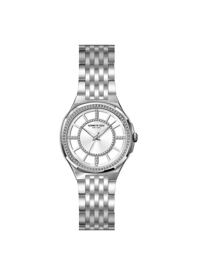 كينيث كول نيو يورك Silver Dial Stainless Steel Bracelet Analog Watch for Women 36mm