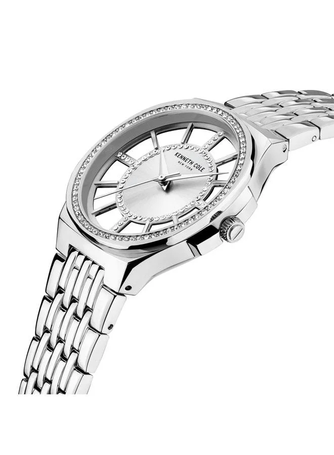 كينيث كول نيو يورك Silver Dial Stainless Steel Bracelet Analog Watch for Women 36mm
