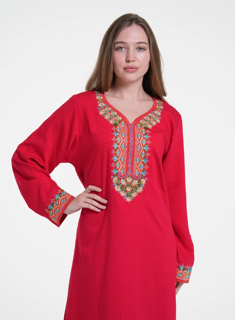 AL BENT AL SHARQIEH red women jalabiya , arabian traditional dress for Women | Best Price UAE