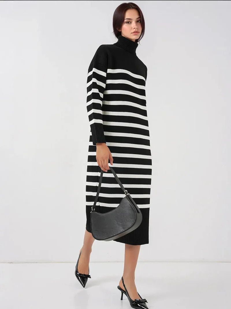 BIG DART BDART Striped Turtleneck Knit Dress