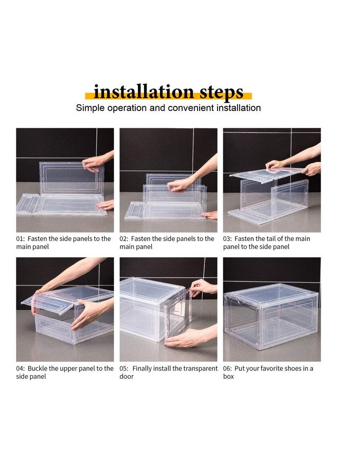 Attelite Attelite Shoe Box Organizer,Set of 6,Stackable Plastic Shoe Box with Clear Door, Shoe Storage Box Containers,For Display Sneakers,Easy Assembly,Fit up to US Size 12(13.4”x 10.6”x 7.4”) - Image 5