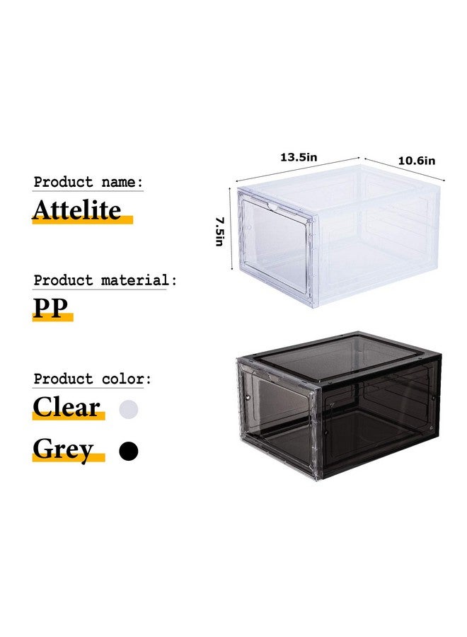 Attelite Attelite Shoe Box Organizer,Set of 6,Stackable Plastic Shoe Box with Clear Door, Shoe Storage Box Containers,For Display Sneakers,Easy Assembly,Fit up to US Size 12(13.4”x 10.6”x 7.4”) - Image 2