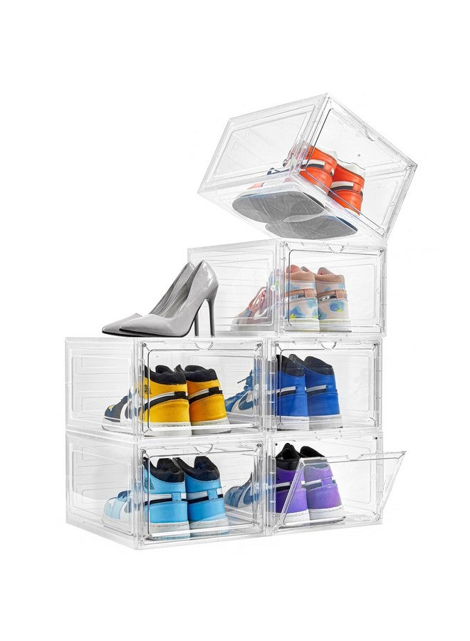 Attelite Attelite Shoe Box Organizer,Set of 6,Stackable Plastic Shoe Box with Clear Door, Shoe Storage Box Containers,For Display Sneakers,Easy Assembly,Fit up to US Size 12(13.4”x 10.6”x 7.4”) - Image 1
