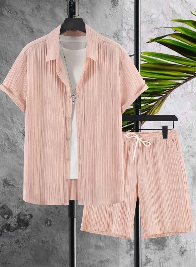 تايك تو Men Plus Size Textured Casual Shirt and Shorts Co-ord Set