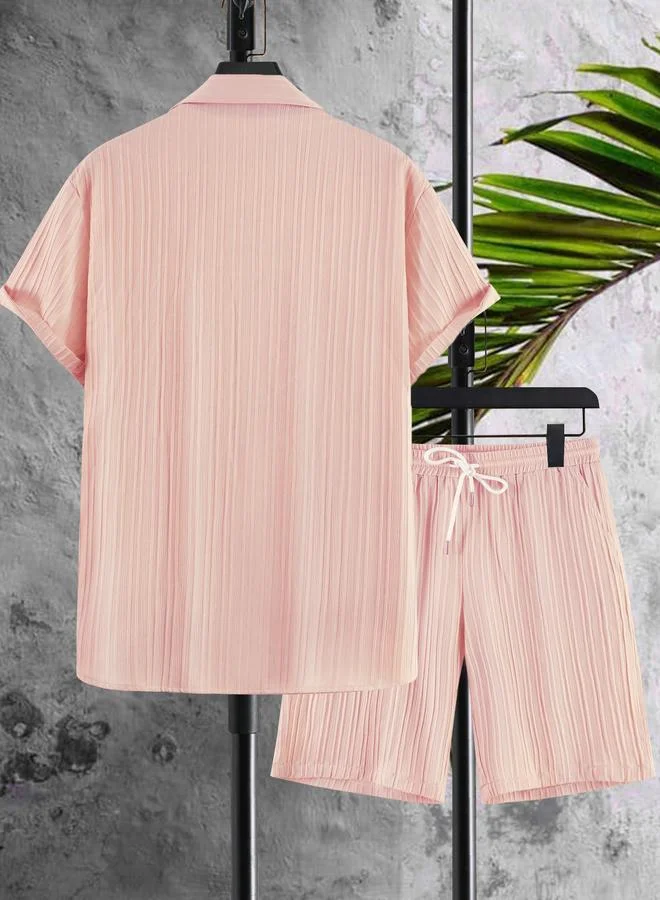 تايك تو Men Plus Size Textured Casual Shirt and Shorts Co-ord Set