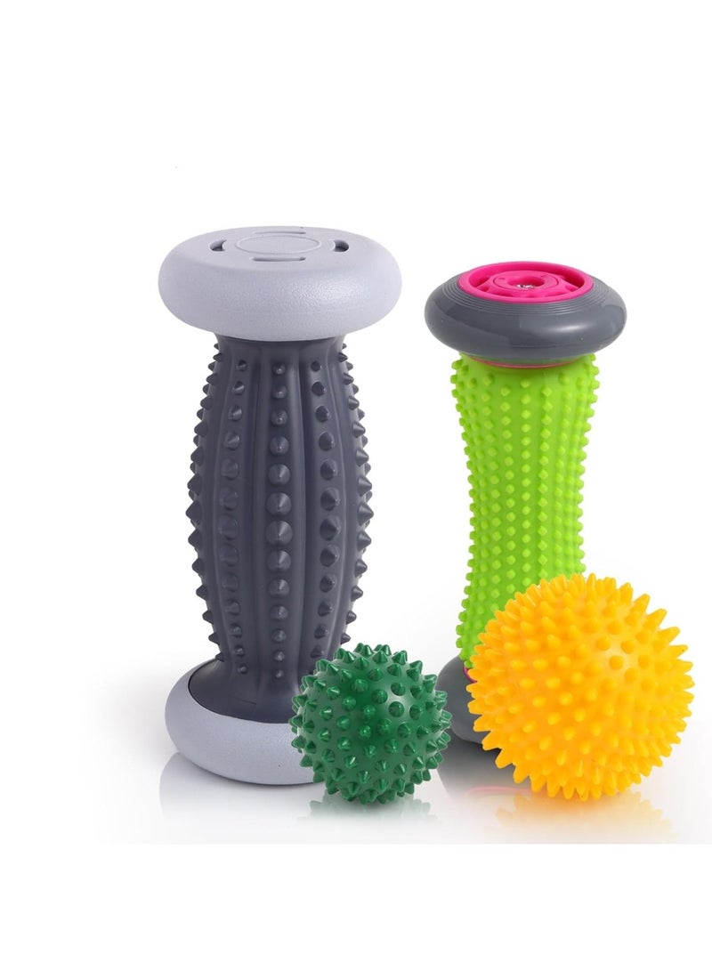 Soofam Foot Roller for Plantar Fasciitis and Neuropathy, Foot Massager for Plantar Fasciitis Relief, Neuropathy, Reflexology Tool - 2 Foot Massage Roller & 2 Foot Massage Ball (Green,Large) - Image 1