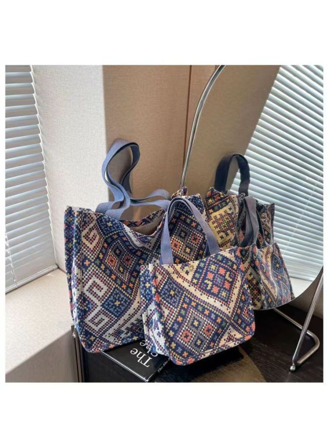 Bag Women's Bag Large Capacity Ethnic Commuter Tote Bag 04 Fashion Canvas Bag Instagram College Student Class Shoulder Bag-Color:black Trumpet  - Image 3