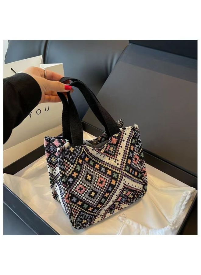 Bag Women's Bag Large Capacity Ethnic Commuter Tote Bag 04 Fashion Canvas Bag Instagram College Student Class Shoulder Bag-Color:black Trumpet  - Image 1