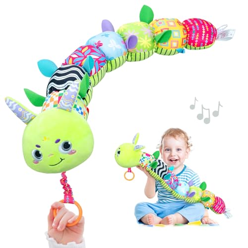 Infinno Baby Musical Stuffed Sensory Toys for Girls and Boys Infant Soft Security Toys for Newborns 03612 Months with Crinkle and Rattles Caterpillar Pink - Image 1