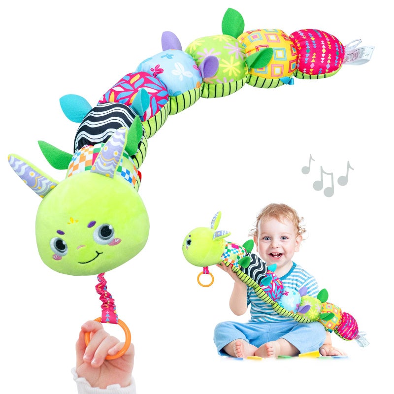 Infinno Baby Musical Stuffed Sensory Toys for Girls and Boys Infant Soft Security Toys for Newborns 03612 Months with Crinkle and Rattles Caterpillar Pink - Image 2