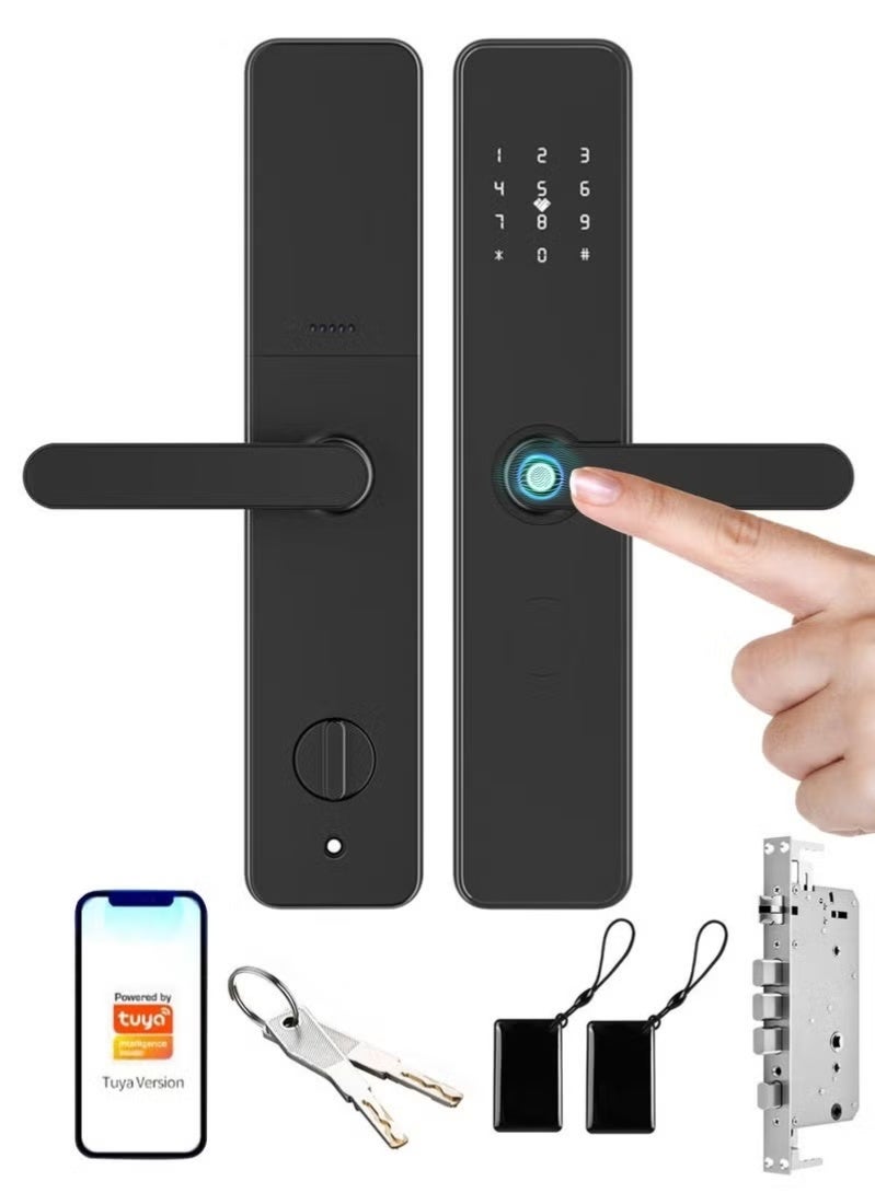 شاربدو قفل باب ذكي ببصمة الإصبع، قفل باب دخول بدون مفتاح، قفل ذكي إلكتروني مع تطبيق tuya، بصمة الإصبع والمفتاح، كلمة المرور - Image 2