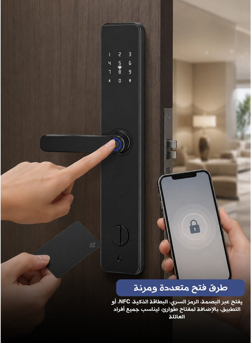 شاربدو قفل باب ذكي ببصمة الإصبع، قفل باب دخول بدون مفتاح، قفل ذكي إلكتروني مع تطبيق tuya، بصمة الإصبع والمفتاح، كلمة المرور - Image 1