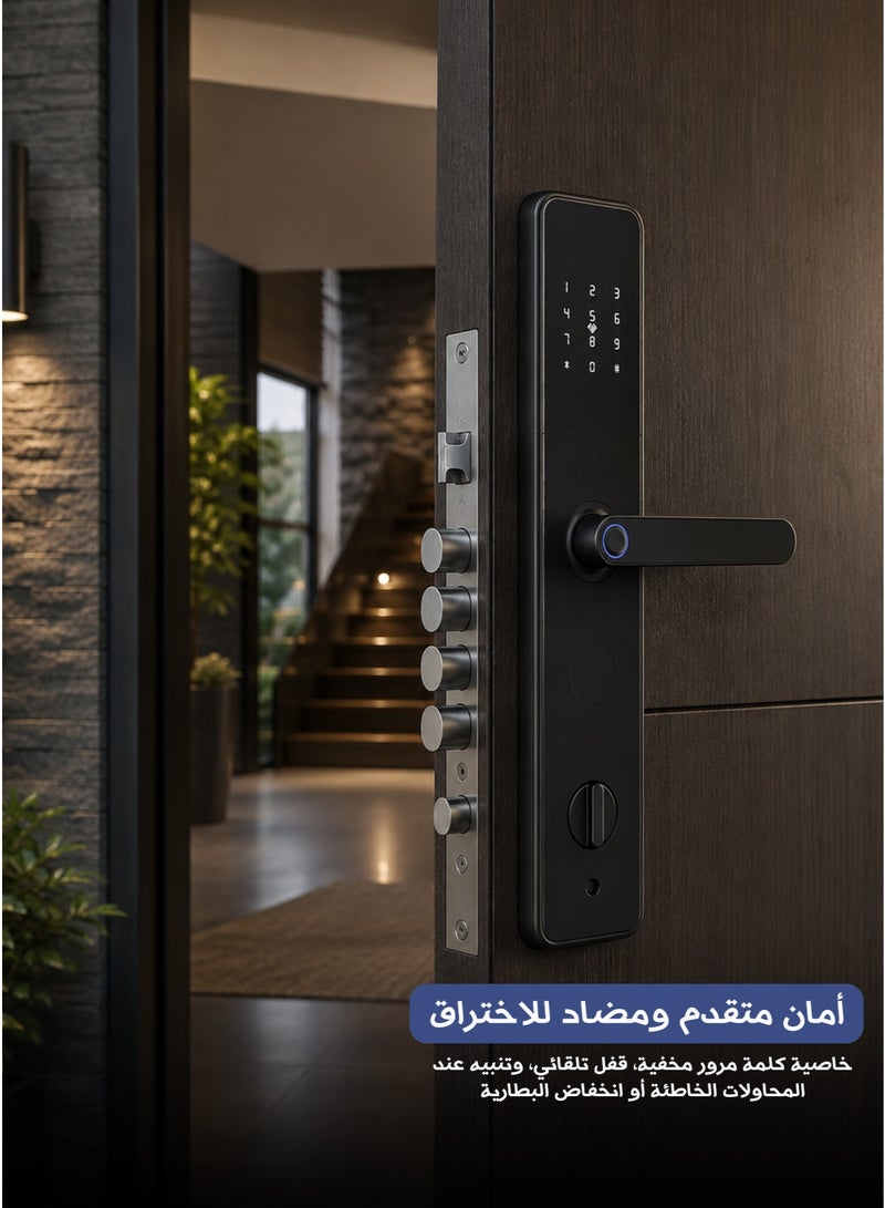 شاربدو قفل باب ذكي ببصمة الإصبع، قفل باب دخول بدون مفتاح، قفل ذكي إلكتروني مع تطبيق tuya، بصمة الإصبع والمفتاح، كلمة المرور - Image 2