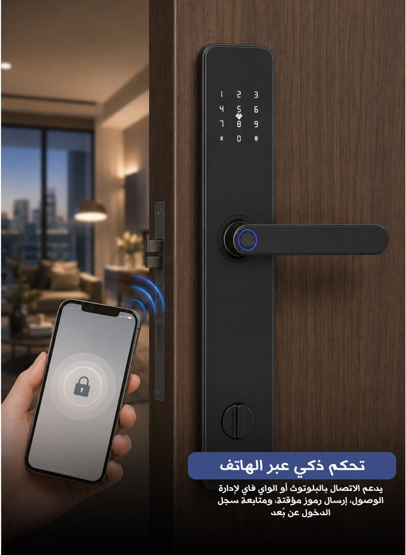 شاربدو قفل باب ذكي ببصمة الإصبع، قفل باب دخول بدون مفتاح، قفل ذكي إلكتروني مع تطبيق tuya، بصمة الإصبع والمفتاح، كلمة المرور - Image 4