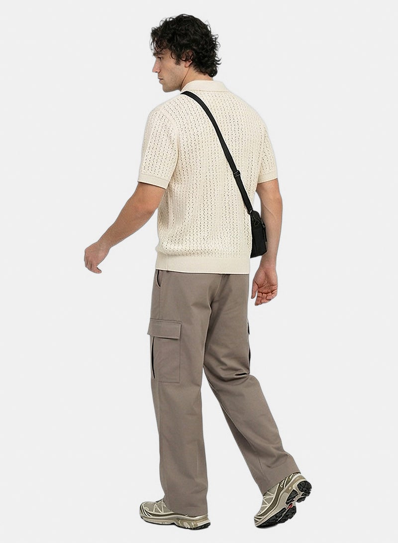 RAVIN Men Stone Textured Knit Button-Down Polo Shirt - Image 4