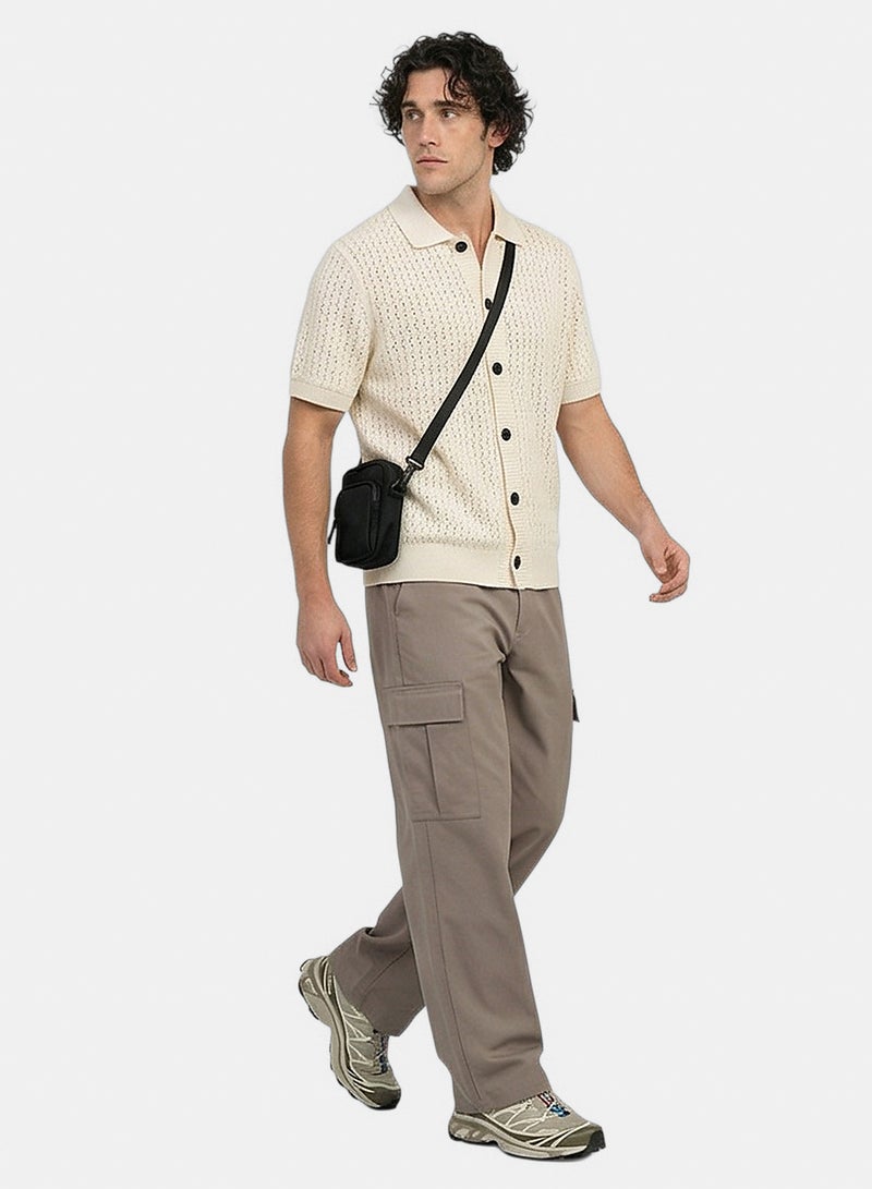 RAVIN Men Stone Textured Knit Button-Down Polo Shirt - Image 3