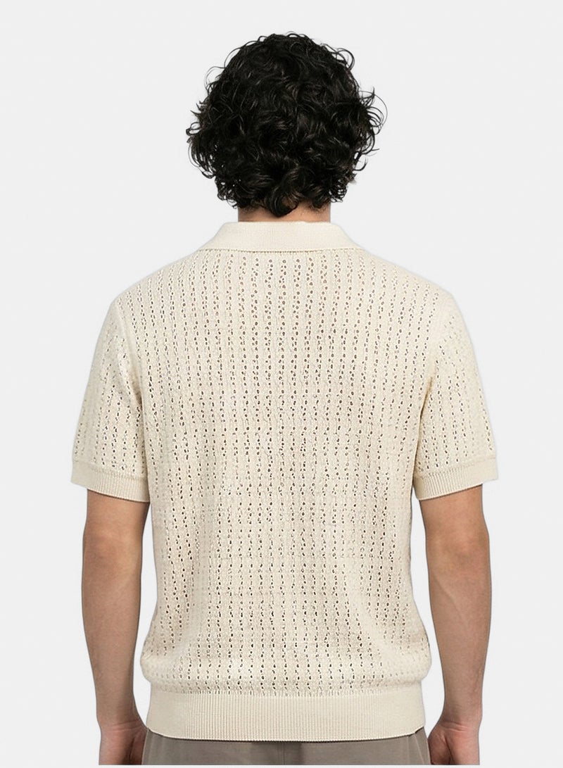 RAVIN Men Stone Textured Knit Button-Down Polo Shirt - Image 2