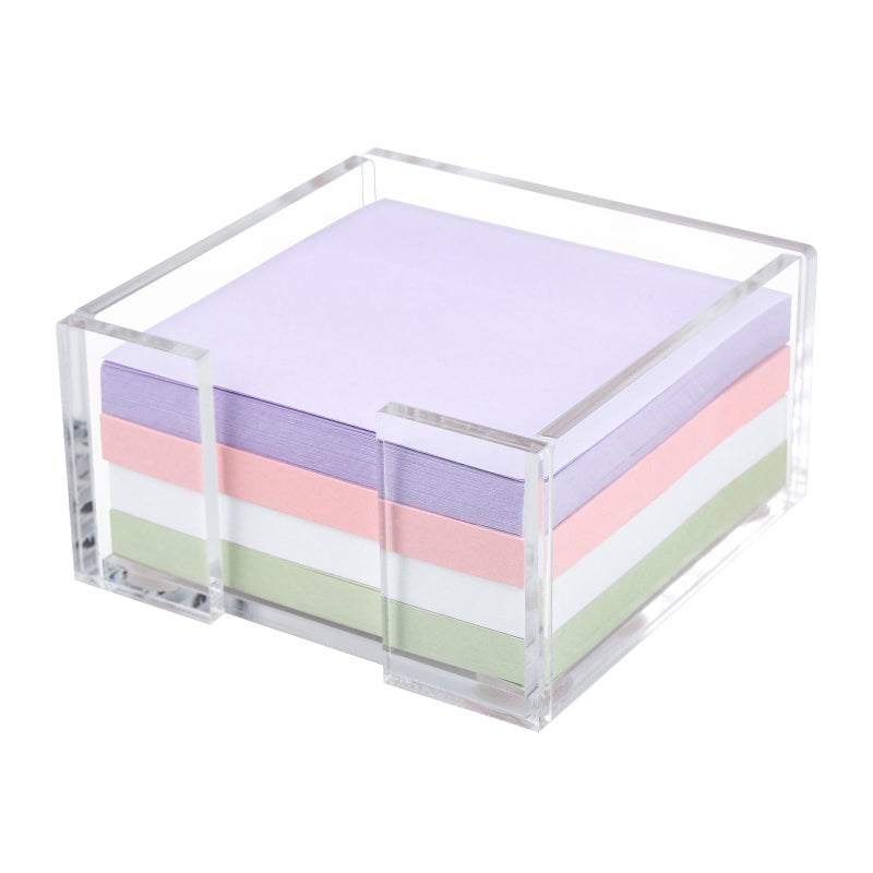 Tecreddy Acrylic Sticky Note Holder, 3 x 3 Crystal Clear Acrylic Notepad Holder Acrylic Sticky Note Dispenser for Dorm Room and Office Desk Organizer - Image 1