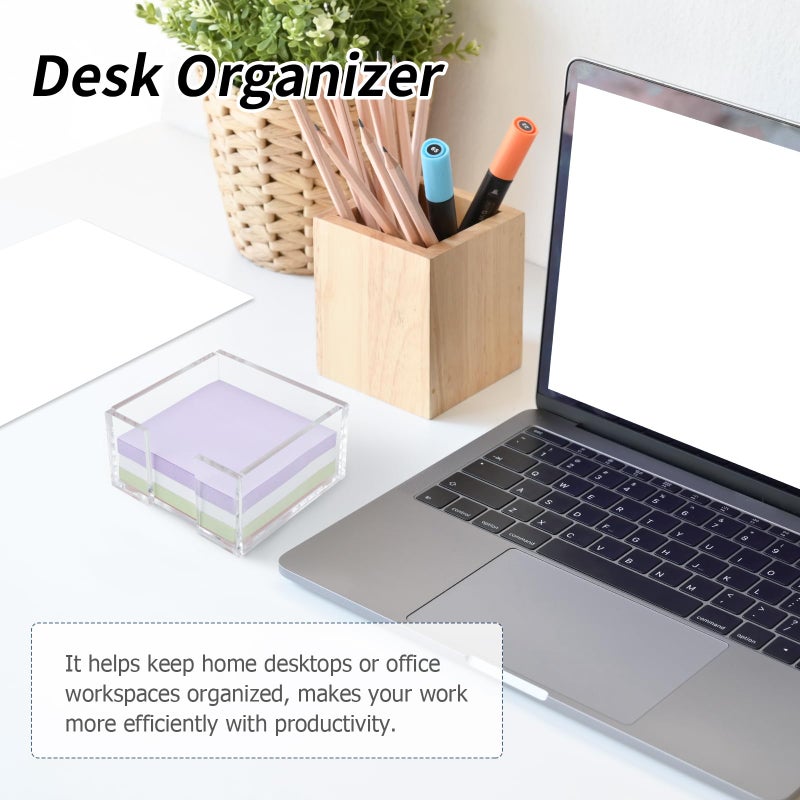 Tecreddy Acrylic Sticky Note Holder, 3 x 3 Crystal Clear Acrylic Notepad Holder Acrylic Sticky Note Dispenser for Dorm Room and Office Desk Organizer - Image 4