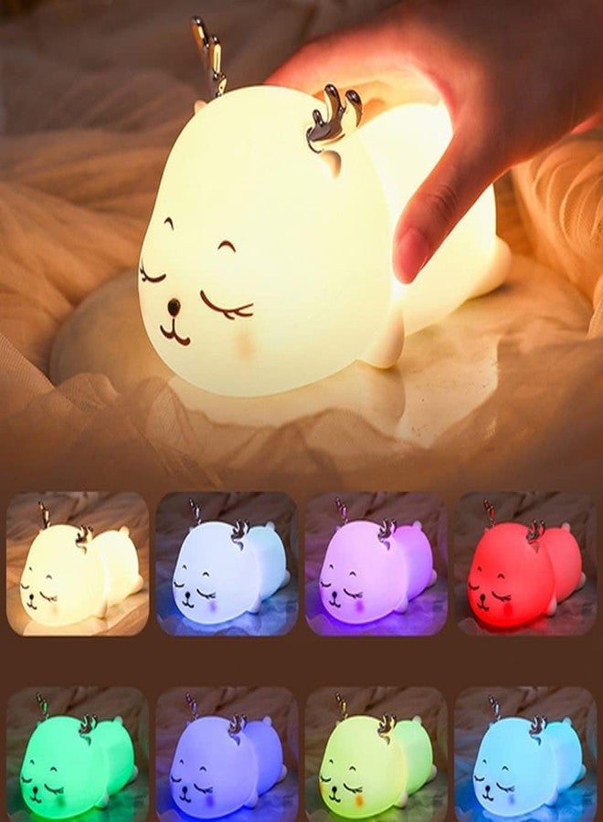 Quace Cute Rabbit/Fawn/Reindeer Light, 7-Colour Changing LED Lamp, USB Rechargeable, Silicone Material, for Bedroom, Nursery Lamp,Night Light, Birthday Gift for Girls and Boys,Kids (Multicolor) - Image 1