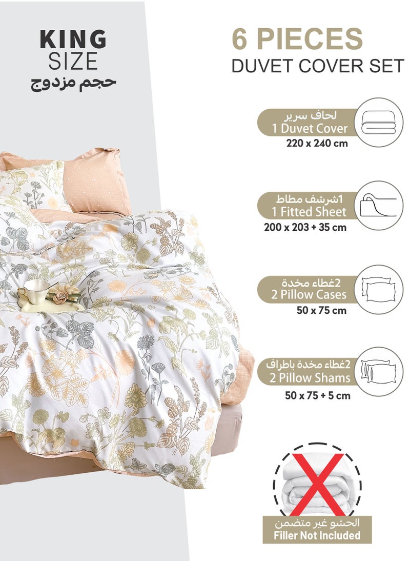 Donetella Printed Duvet Set, King Size 220x240 cm - 6-Pcs Bed Set, Microfiber Fabric - 1 Duvet Cover, 1 Fitted Sheet, 2 Pillow Shams, 2 Pillowcases (Filler Not Included)  - Image 5
