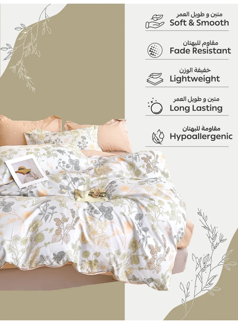 Donetella Printed Duvet Set, King Size 220x240 cm - 6-Pcs Bed Set, Microfiber Fabric - 1 Duvet Cover, 1 Fitted Sheet, 2 Pillow Shams, 2 Pillowcases (Filler Not Included)