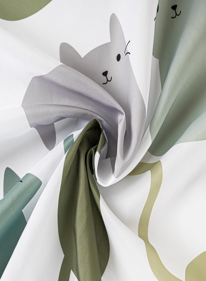 Sunlit ستارة دش قماشية بتصميم مشمس، لون أخضر مريح، قطط كرتونية لطيفة، ستائر زينة حمام للأطفال، 72x72 - Image 5