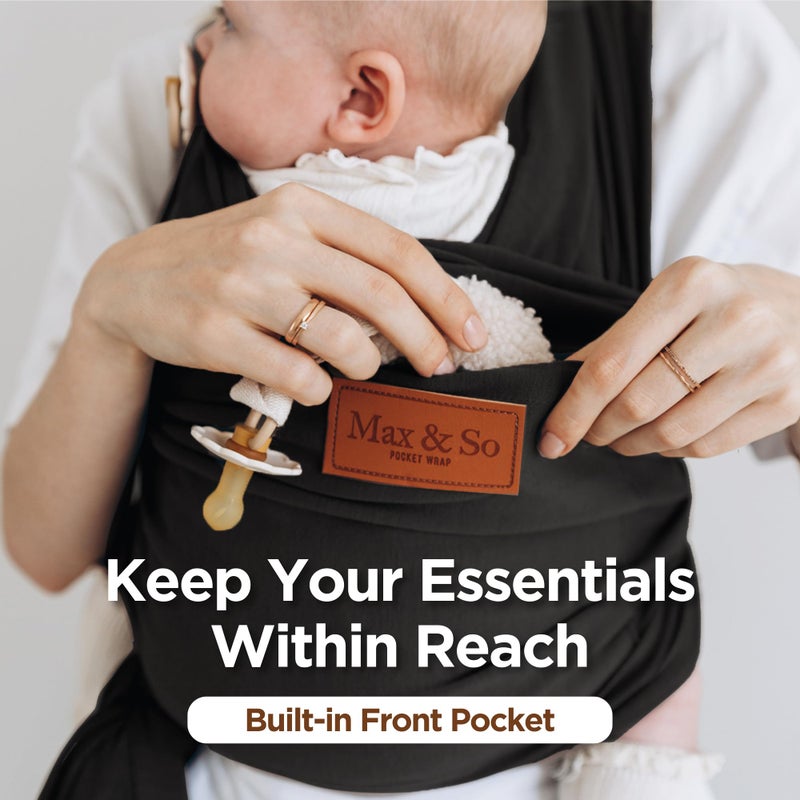 Max&So Baby Wrap Carrier - Premium Cotton Baby Carrier Wrap for Newborn to Toddler- Infant Carrier- Baby Holder One Size Fits All with Front Pocket (Black) by Max&so - Image 3