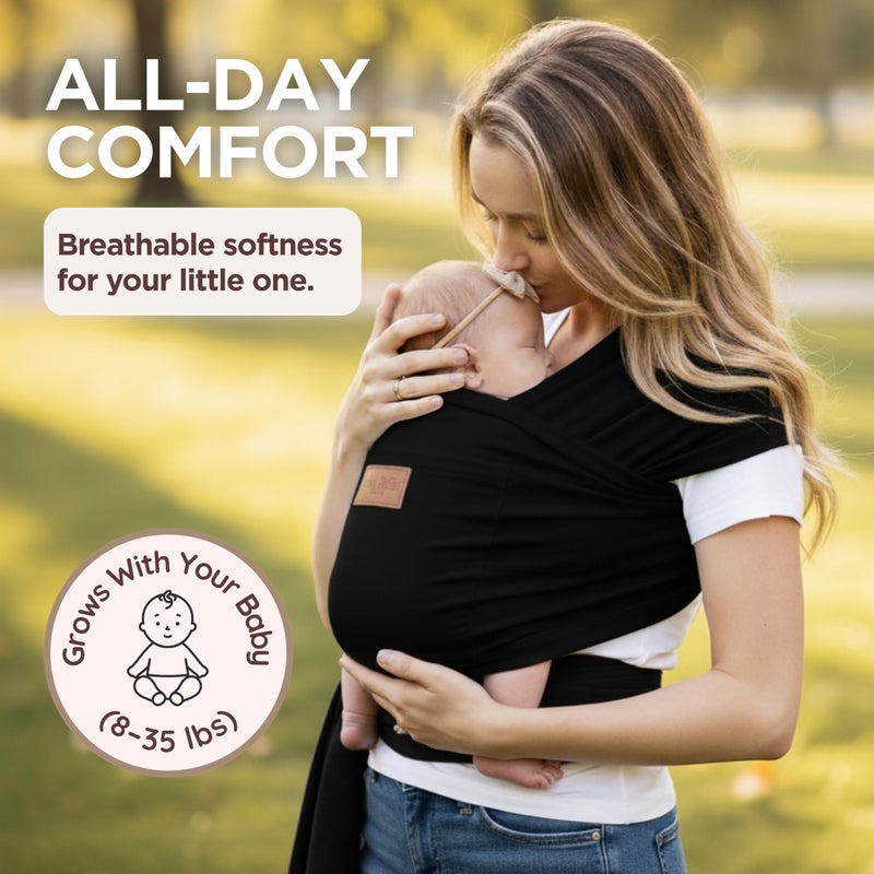 Max&So Baby Wrap Carrier - Premium Cotton Baby Carrier Wrap for Newborn to Toddler- Infant Carrier- Baby Holder One Size Fits All with Front Pocket (Black) by Max&so - Image 4