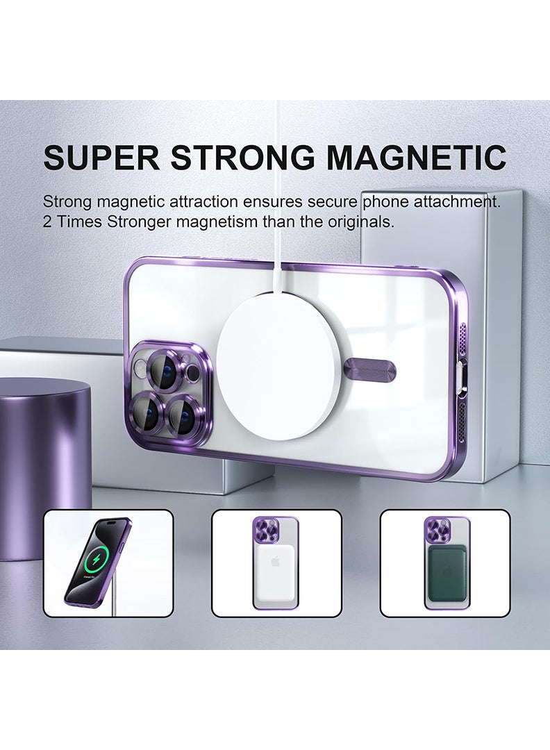 Theodor Magnetic Case for iPhone 15 Pro Max with MagSafe Drop Protection Full Camera Lens Protector And Clear Screen Protector Soft Clear Phone Case 6.7 inch - Purple - Image 5
