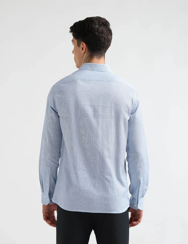 Arrow Medium Blue Geometric Printed Manhattan Slim Fit Shirt for Men | Best Price UAE