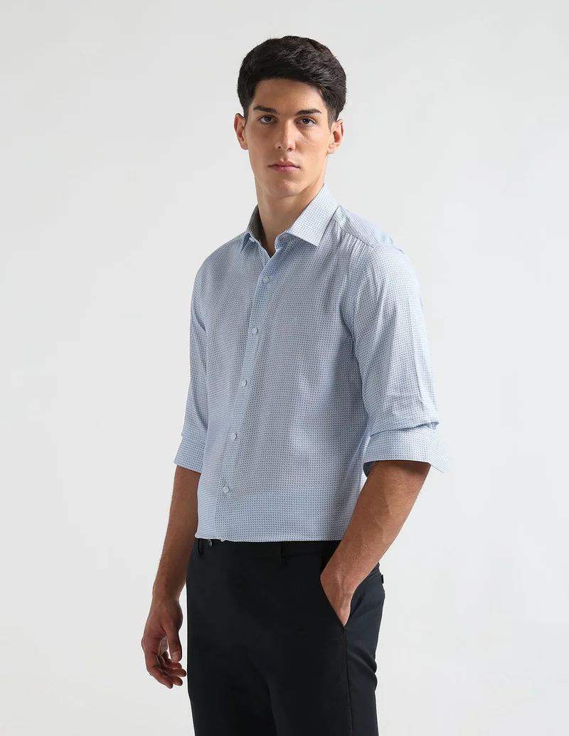 Arrow Medium Blue Geometric Printed Manhattan Slim Fit Shirt for Men | Best Price UAE
