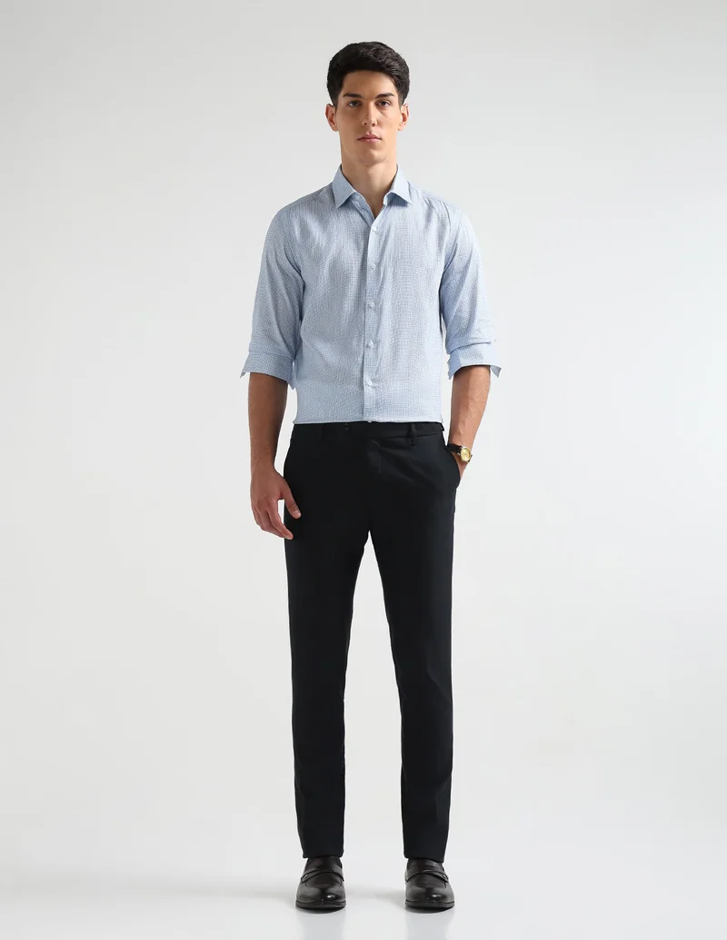 Arrow Medium Blue Geometric Printed Manhattan Slim Fit Shirt for Men | Best Price UAE