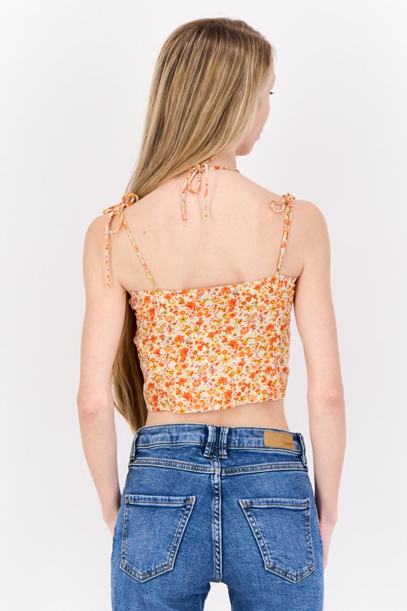 Motel Women Sweetheart Neck Sleeveless Allover Print Crop Top, Multicolor - Image 3