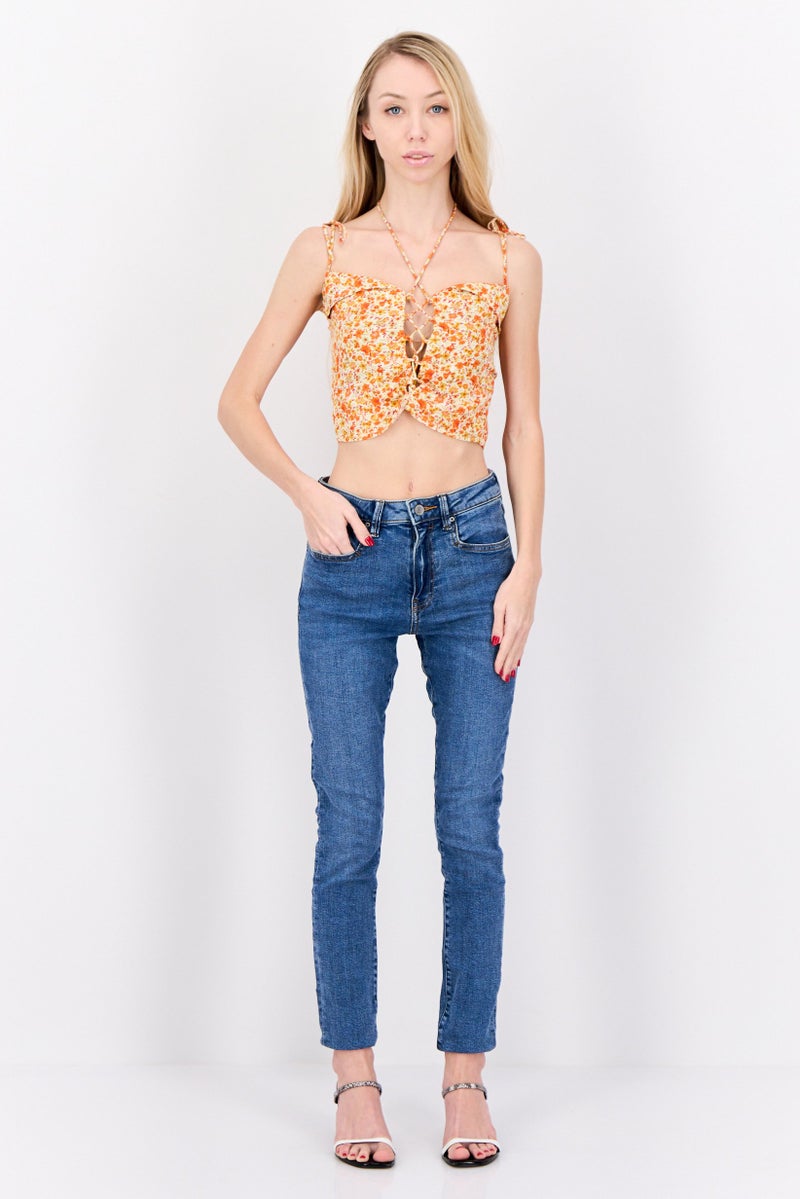 Motel Women Sweetheart Neck Sleeveless Allover Print Crop Top, Multicolor - Image 4