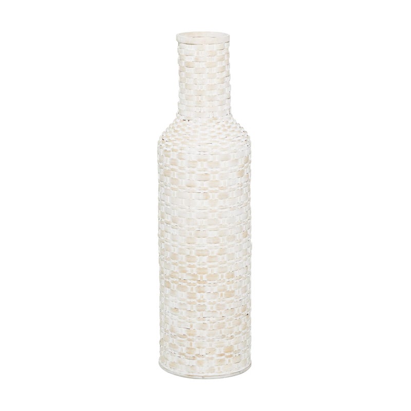 Deco 79 Bamboo Wood Decorative Vase Tall Woven Floor Centerpiece Vase Vase for Home Decoration 9 x 9 x 30 White