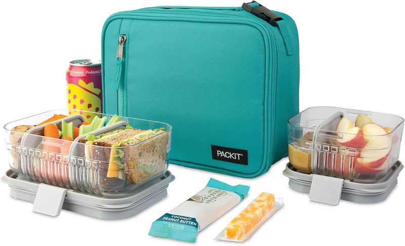 Pac-Kit ® Freezable Classic Lunch Box, Teal, Built with EcoFreeze® Technology, Collapsible, Reusable, Zip Closure With Zip Front Pocket and Buckle Handle, Designed for Fresh Lunch On the Go - Image 5