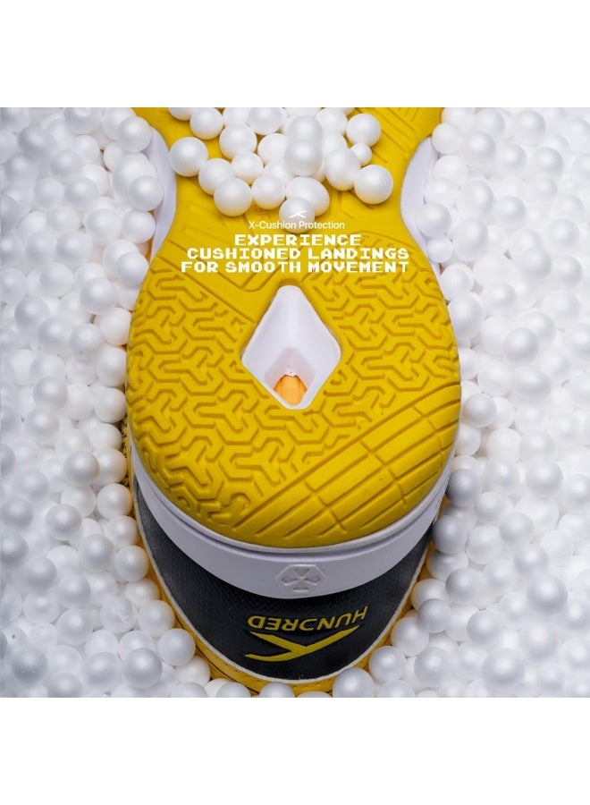 HUNDRED Raze Badminton Shoes (Non Marking) | Lightweight & Durable | X-Cushion, Active Grip Sole, Toe Assist(Yellow/Darkk Grey, 8 UK) - Image 4