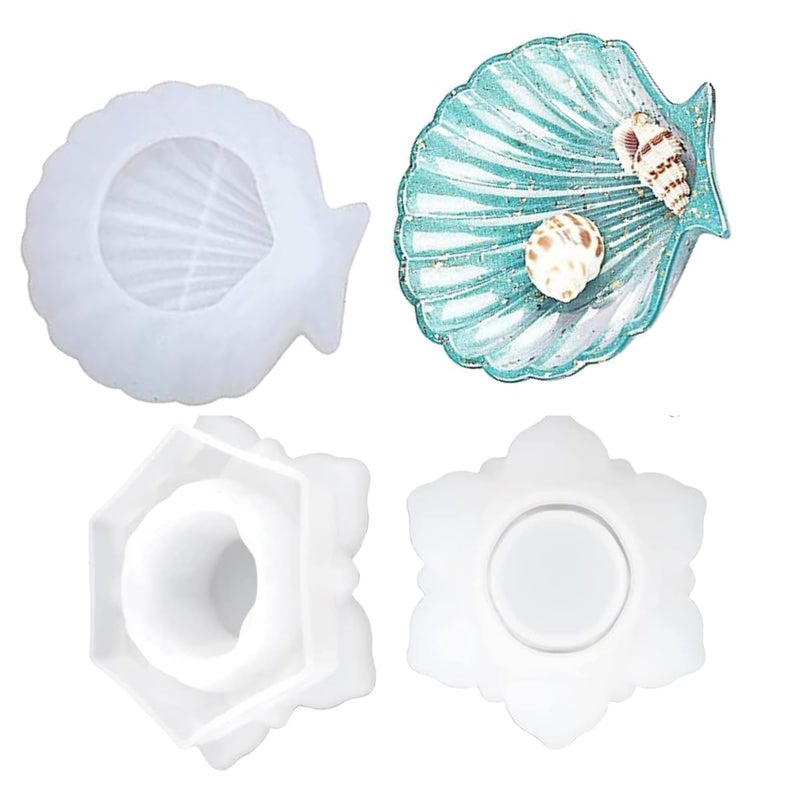Snoogg SNOOGG ™Set of 1 Sea Shell Shape and Lotus Tea Light Silicone Moulds Use for Resin Casting for Event, Resin Art,Gifts  - Image 1